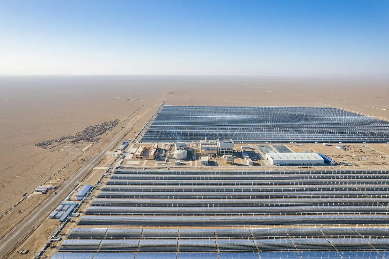 Aerial view of a large-scale solar installation in Rajasthan